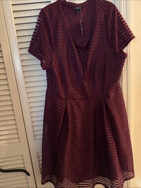 torrid Wine Striped Mesh Fit & Flare Midi Dress